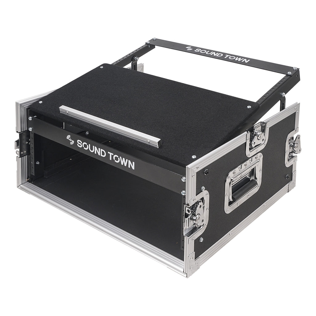 Sound Town STMR-4U-R | REFURBISHED: 4U (4 Space) PA/DJ Road/Rack ATA Case with 11U Slant Mixer Top, 20.2" Rackable Depth - Pro Tour Grade - Removable Covers