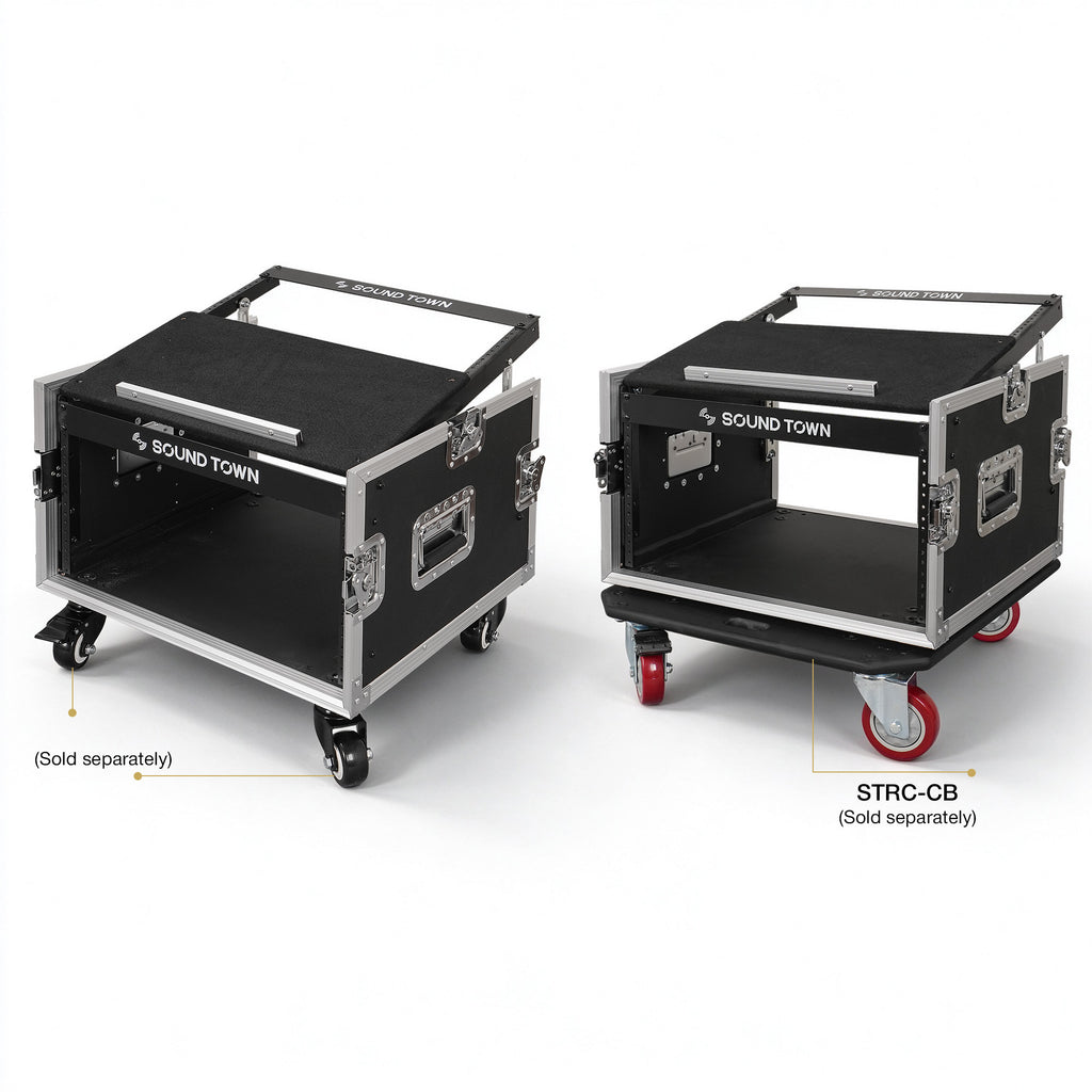 Sound Town STMR-6U | 6U Rack Road ATA Case with 11U Slant Mixer Top, 20.1" Rackable Depth, Removable Doors, 1/2" Heavy-Duty Plywood for PA/DJ Gear - Casters, Caster Board