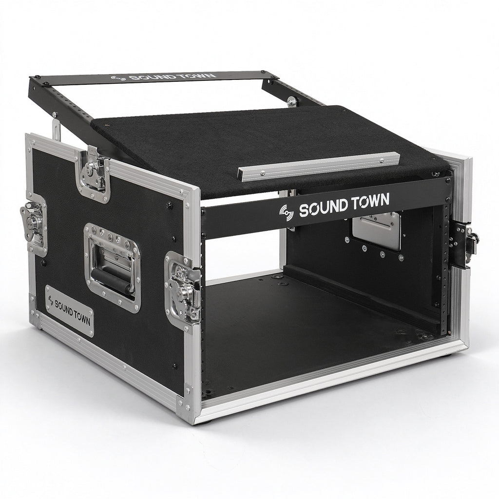 Sound Town STMR-6U | 6U Rack Road ATA Case with 11U Slant Mixer Top, 20.1" Rackable Depth, Removable Doors, 1/2" Heavy-Duty Plywood for PA/DJ Gear - Right View
