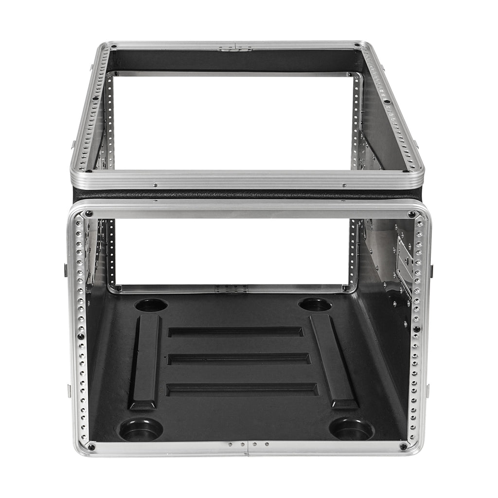Sound Town STMR-A10X8UW-R | REFURBISHED: 8U Lightweight and Compact ATA ABS Rack Case, with Slant Mixer Top, Casters, 21" Depth, 10U Top , 8U Side Spaces-without Covers Front View