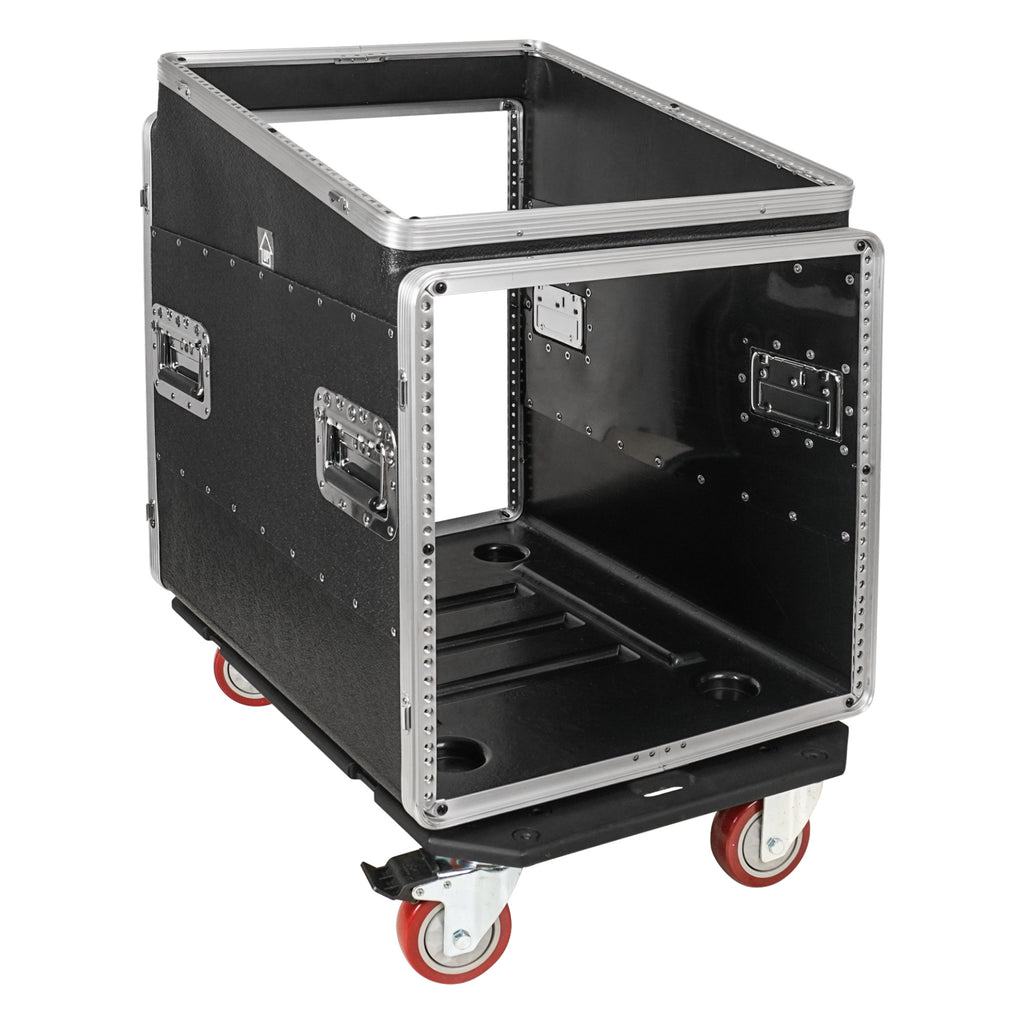 Sound Town STMR-A12X10UW-R | REFURBISHED: 10U Lightweight and Compact ATA ABS Rack Case, with Slant Mixer Top, Casters, 24.5" Depth, 12U Top , 10U Side Spaces - without Covers Left View