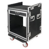 Sound Town STMR-SP12UW | Shock Mount 12U (12 Space) PA/DJ Rack/Road ATA Case with 20.2" Rackable Depth, 11U Slant Mixer Top and Casters - Side Rubber Handles