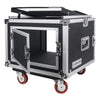 Sound Town STMR-SP8UW-R REFURBISHED: Shock Mount 8U (8 Space) PA/DJ Rack/Road ATA Case with 20.2" Rackable Depth, 11U Slant Mixer Top and Casters - Hinged Recessed Back Door for Cable Management
