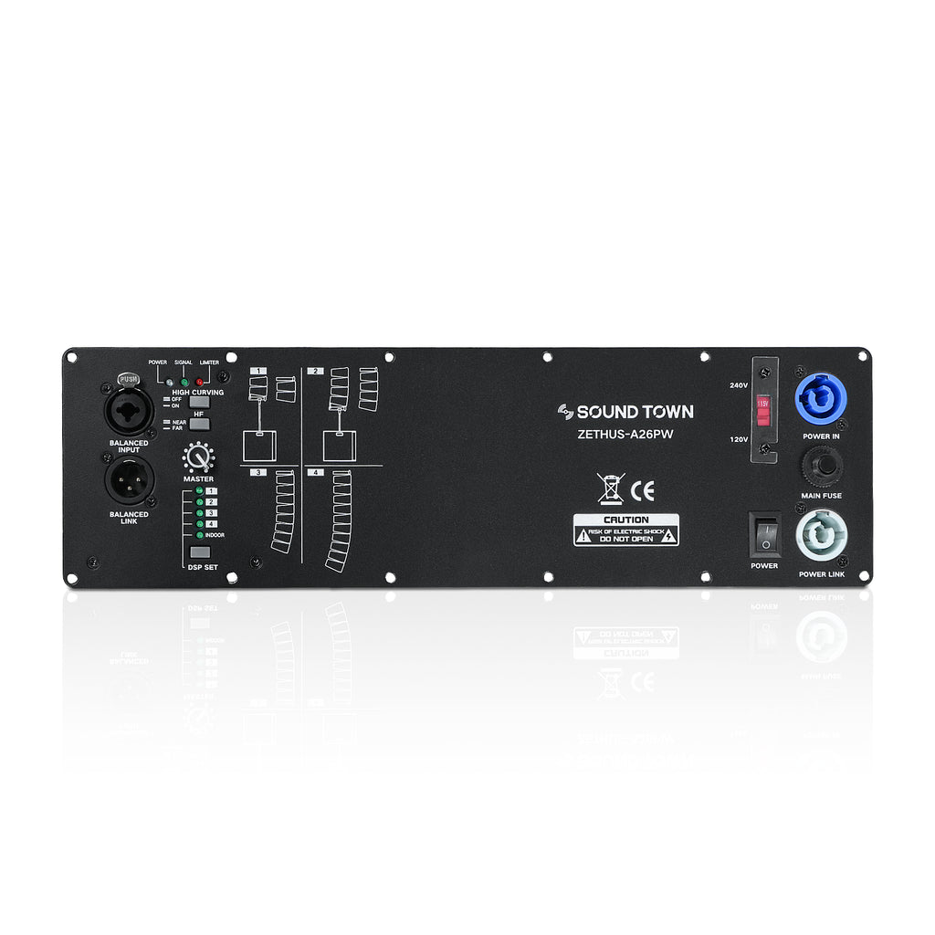 Sound Town STPA-A26 | 300W RMS Class-D DSP Replacement Amplifier for ZETHUS-A26PW Powered Line Array Loudspeaker - Rear Panel 