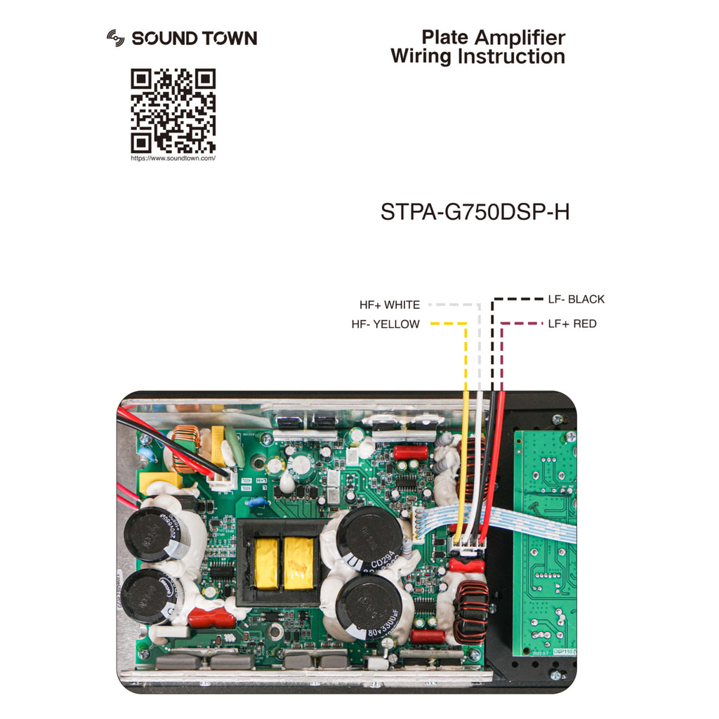 Sound Town STPA-G750DSP-H Class-D Plate Amplifier 550W Continuous w/ TWS Bluetooth, DSP for PA DJ Speaker Cabinets and Loudspeakers - Wiring Instruction