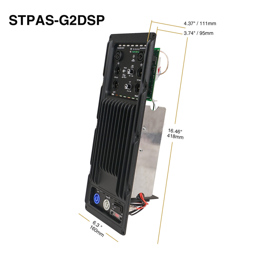 Sound Town STPAS-G2DSP | Class-D Plate Amplifier 800W Continuous w/ Low-Pass Filter for PA DJ Subwoofer Cabinets - Size and Dimensions