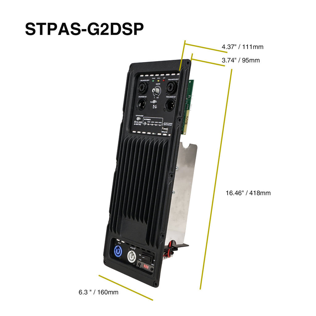 Sound Town STPAS-G2DSP Class-D Plate Amplifier 800W Continuous w/ Low-Pass Filter for PA DJ Subwoofer Cabinets - Size and Dimensions