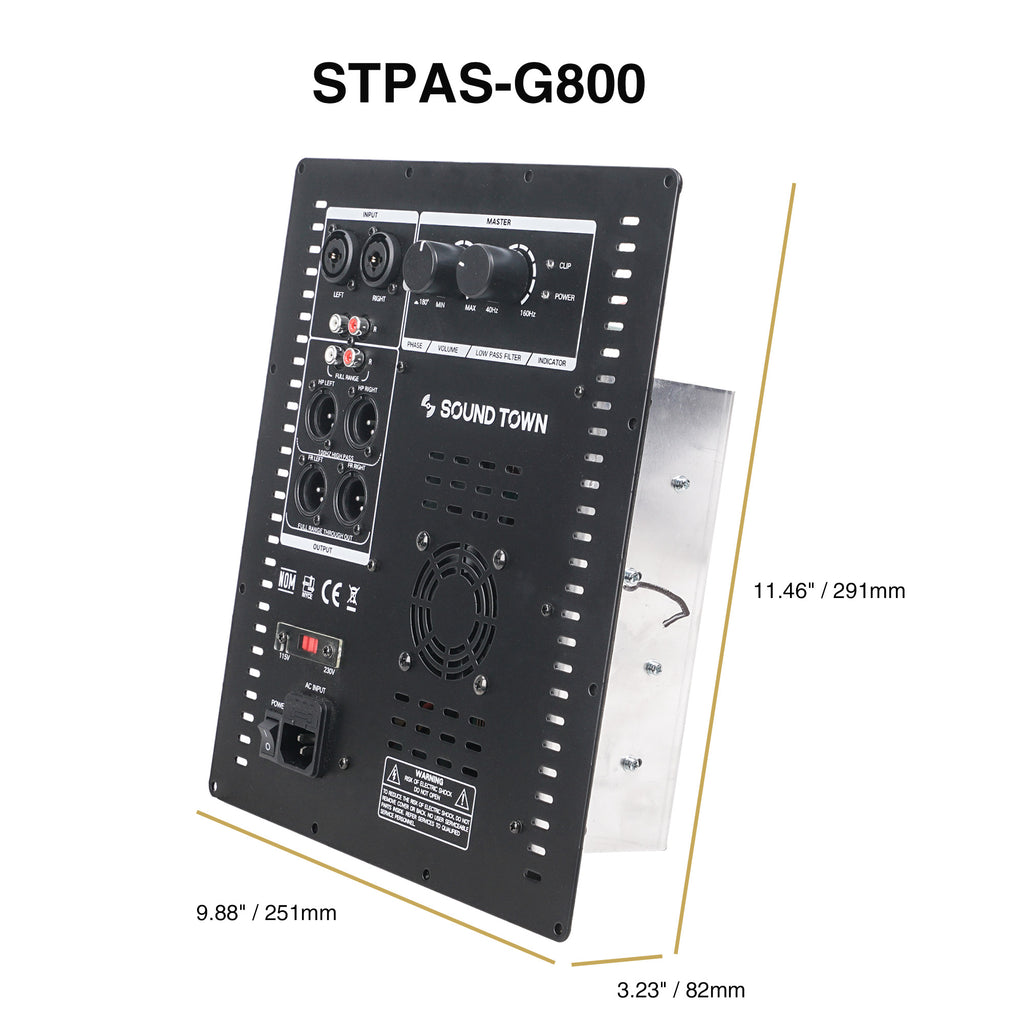 Sound Town STPAS-G800 Class-D 700W RMS Plate Amplifier for PA DJ Subwoofer Cabinets - Size and Dimensions