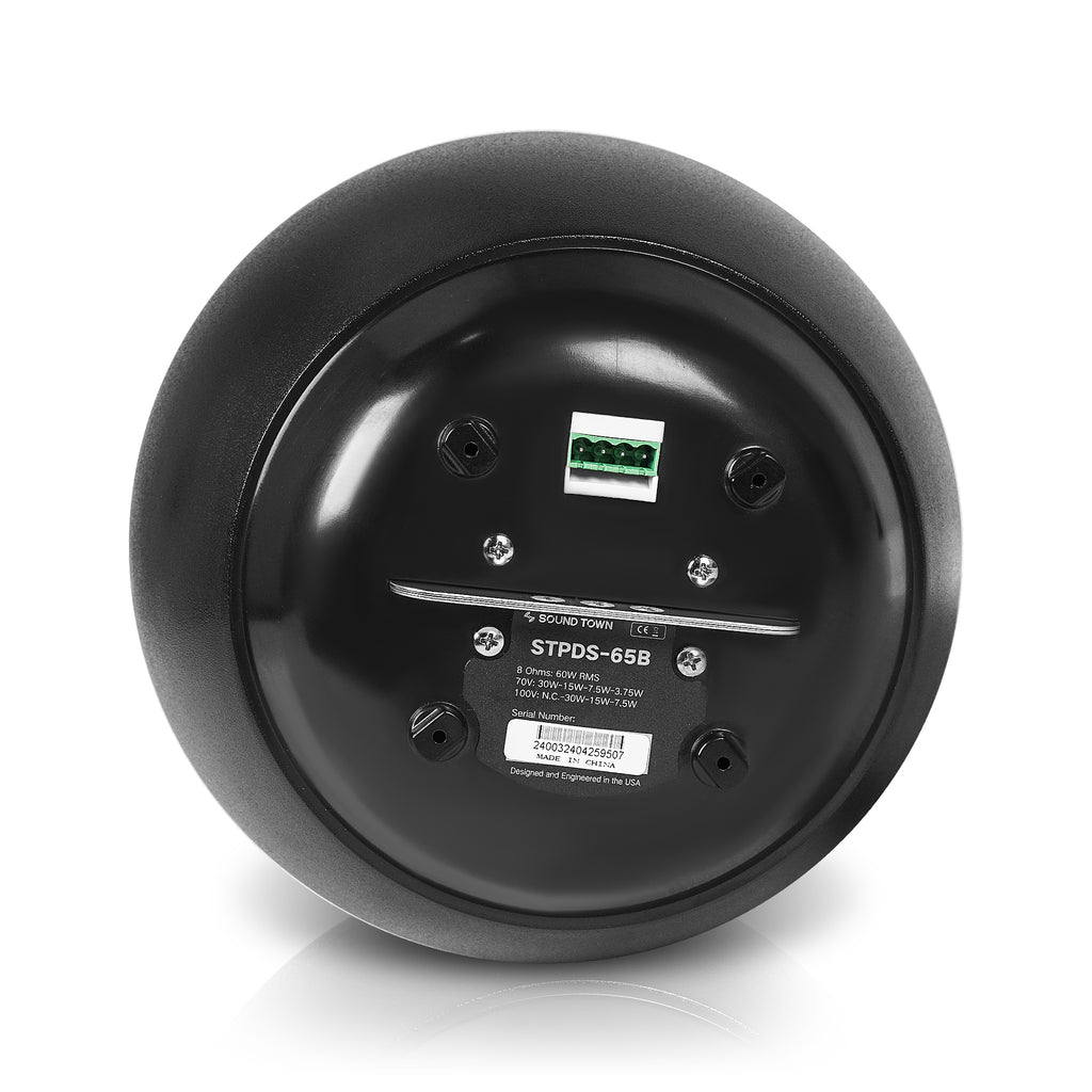 Sound Town STPDS-65B-R | REFURBISHED: 6.5" Weather-resistant Pendant Speaker, 70V/100V/8-Ohm, Indoor/Outdoor Commercial Speaker for Home and Commercial Installation, Black - Back Panel