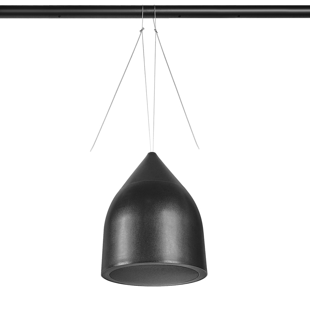 Sound Town STPDS-65B-R | REFURBISHED: 6.5" Weather-resistant Pendant Speaker, 70V/100V/8-Ohm, Indoor/Outdoor Commercial Speaker for Home and Commercial Installation, Black - Includes main and safety hanging cables for secure ceiling suspension