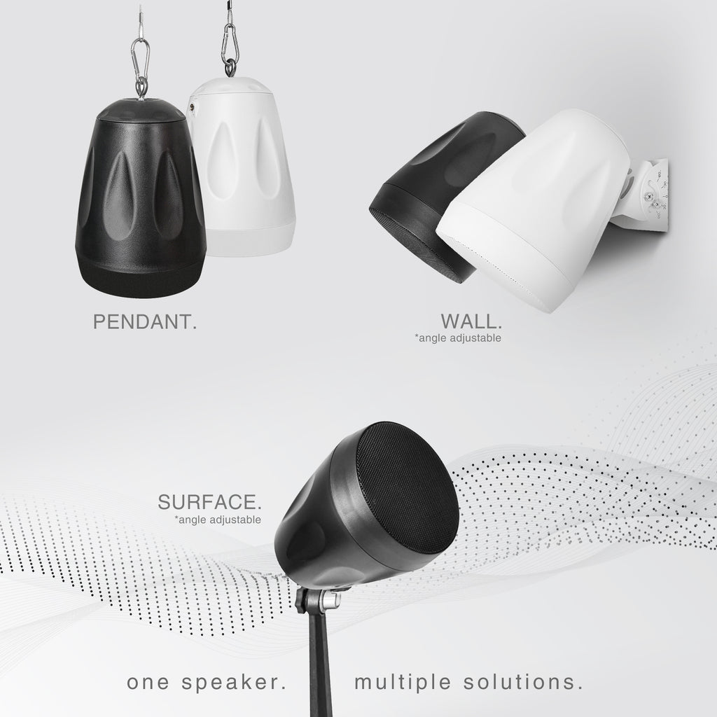 Sound Town STPDS Series Versatile All-Weather IP66 White/Black Pendant Speakers for Commercial Installation Applications - Multiple Solutions, Angle Adjustable, Hanging Mount, Surface-Mount, Wall-Mount