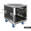 Sound Town STPR-10 | 10U Slam Rack Road Case, Retractable Sliding Doors, Adjustable Depth, Stackable, Casters, 12mm PVC-Laminated Plywood, for PA/DJ Gear - Size & Dimensions