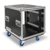 Sound Town STPR-10 | 10U Slam Rack Road Case, Retractable Sliding Doors, Adjustable Depth, Stackable, Casters, 12mm PVC-Laminated Plywood, for PA/DJ Gear - Right Angle 