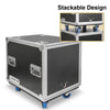Sound Town STPR-10 | 10U Slam Rack Road Case, Retractable Sliding Doors, Adjustable Depth, Casters, 12mm PVC-Laminated Plywood, for PA/DJ Gear - Stackable Design 