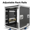 Sound Town STPR-12 | 12U Slam Rack Road Case, Retractable Sliding Doors, Adjustable Depth, Stackable, Casters, 12mm PVC-Laminated Plywood, for PA/DJ Gear - Maximum Depth Rail