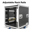 Sound Town STPR-12 | 12U Slam Rack Road Case, Retractable Sliding Doors, Adjustable Depth, Stackable, Casters, 12mm PVC-Laminated Plywood, for PA/DJ Gear - Rail can be adjusted to desired position.