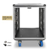 Sound Town STPR-12 | 12U Slam Rack Road Case, Retractable Sliding Doors, Adjustable Depth, Stackable, Casters, 12mm PVC-Laminated Plywood, for PA/DJ Gear - Cage Nuts for Precise and Convenient Mounting