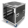 Sound Town STPR-12 | 12U Slam Rack Road Case, Retractable Sliding Doors, Adjustable Depth, Stackable, Casters, 12mm PVC-Laminated Plywood, for PA/DJ Gear - Left View