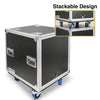 Sound Town STPR-12 | 12U Slam Rack Road Case, Retractable Sliding Doors, Adjustable Depth, Stackable, Casters, 12mm PVC-Laminated Plywood, for PA/DJ Gear - Easy to Transport