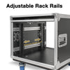Sound Town STPR-8 | 8U Slam Rack Road Case with Retractable Sliding Doors, Adjustable Depth, Stackable, Casters, 12mm PVC-Laminated Plywood, for PA/DJ Gear - Rail can be adjusted to desired position.