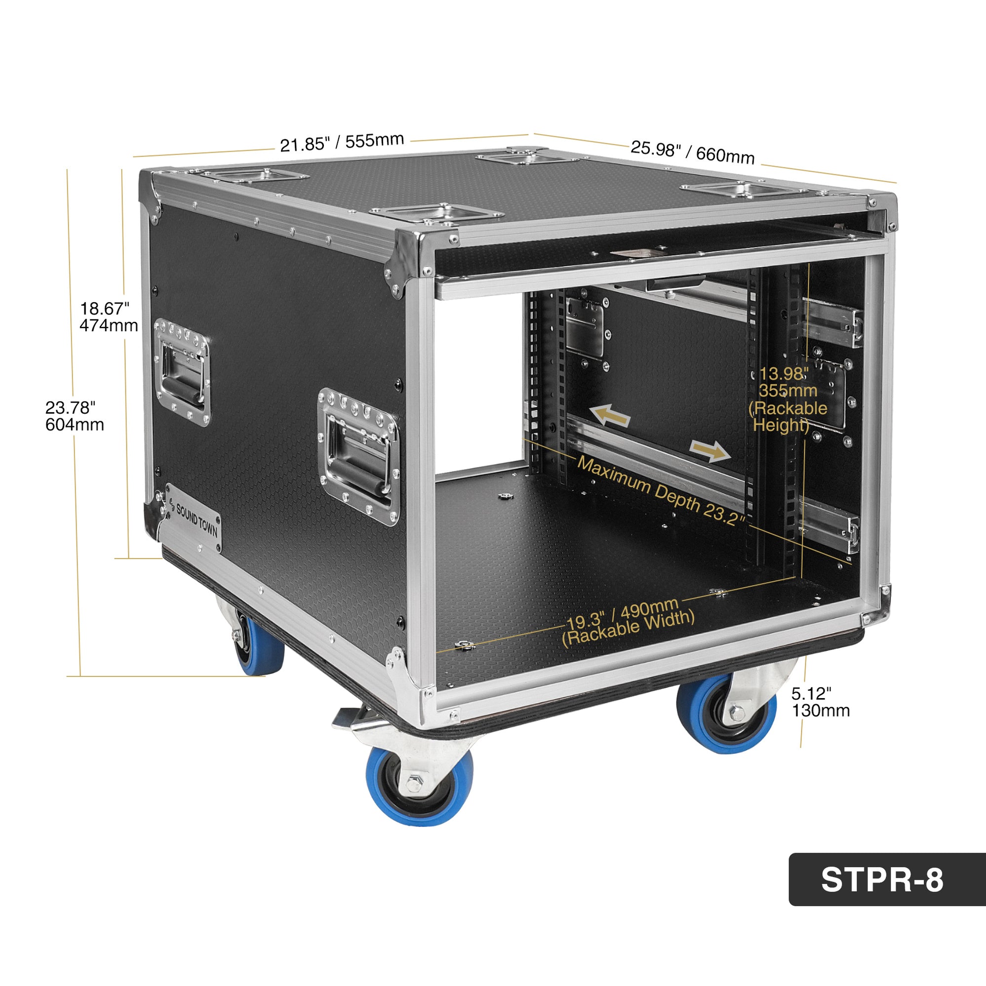 STPR-8 | 8U Slam Rack Stackable Road Case w/ Retractable Sliding Doors ...