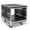 Sound Town STPR-8 | 8U Slam Rack Road Case with Retractable Sliding Doors, Adjustable Depth, Stackable, Casters, 12mm PVC-Laminated Plywood, for PA/DJ Gear - Right Angle 