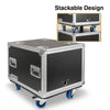 Sound Town STPR-8 | 8U Slam Rack Road Case with Retractable Sliding Doors, Adjustable Depth, Casters, 12mm PVC-Laminated Plywood, for PA/DJ Gear - Stackable Design