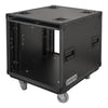 Sound Town STPR-B10 | Black Series 10U Slam Rack Road Case with Retractable Sliding Doors, Rackable Depth 19.37", Casters, 3/8" PVC-Laminated Plywood for PA/DJ Gear - Left View
