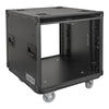Sound Town STPR-B10 | Black Series 10U Slam Rack Road Case with Retractable Sliding Doors, Rackable Depth 19.37", Casters, 3/8" PVC-Laminated Plywood for PA/DJ Gear - Right View