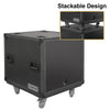 Sound Town STPR-B10 | Black Series 10U Slam Rack Road Case with Retractable Sliding Doors, Rackable Depth 19.37", Casters, 3/8" PVC-Laminated Plywood for PA/DJ Gear - Stackable Design