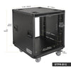 Sound Town STPR-B12 | Black Series 12U Slam Rack Road Case with Retractable Sliding Doors, Rackable Depth 21.46", Casters, 3/8" PVC-Laminated Plywood for PA/DJ Gear - Size and Dimensions