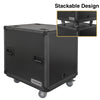 Sound Town STPR-B12 | Black Series 12U Slam Rack Road Case with Retractable Sliding Doors, Rackable Depth 21.46", Casters, 3/8" PVC-Laminated Plywood for PA/DJ Gear - Stackable Design