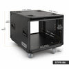 Sound Town STPR-B8 | Black Series 8U Slam Rack Road Case with Retractable Sliding Doors, Rackable Depth 19.37", Casters, 3/8" PVC-Laminated Plywood for PA/DJ Gear - Size and Dimensions