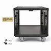 Sound Town STPR-B8 | Black Series 8U Slam Rack Road Case with Retractable Sliding Doors, Rackable Depth 19.37", Casters, 3/8" PVC-Laminated Plywood for PA/DJ Gear - Rack Rails, Included cage nuts and screws