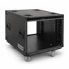 Sound Town STPR-B8 | Black Series 8U Slam Rack Road Case with Retractable Sliding Doors, Rackable Depth 19.37", Casters, 3/8" PVC-Laminated Plywood for PA/DJ Gear - Right View