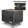 Sound Town STPR-B8 | Black Series 8U Slam Rack Road Case with Retractable Sliding Doors, Rackable Depth 19.37", Casters, 3/8" PVC-Laminated Plywood for PA/DJ Gear - Stackable Design