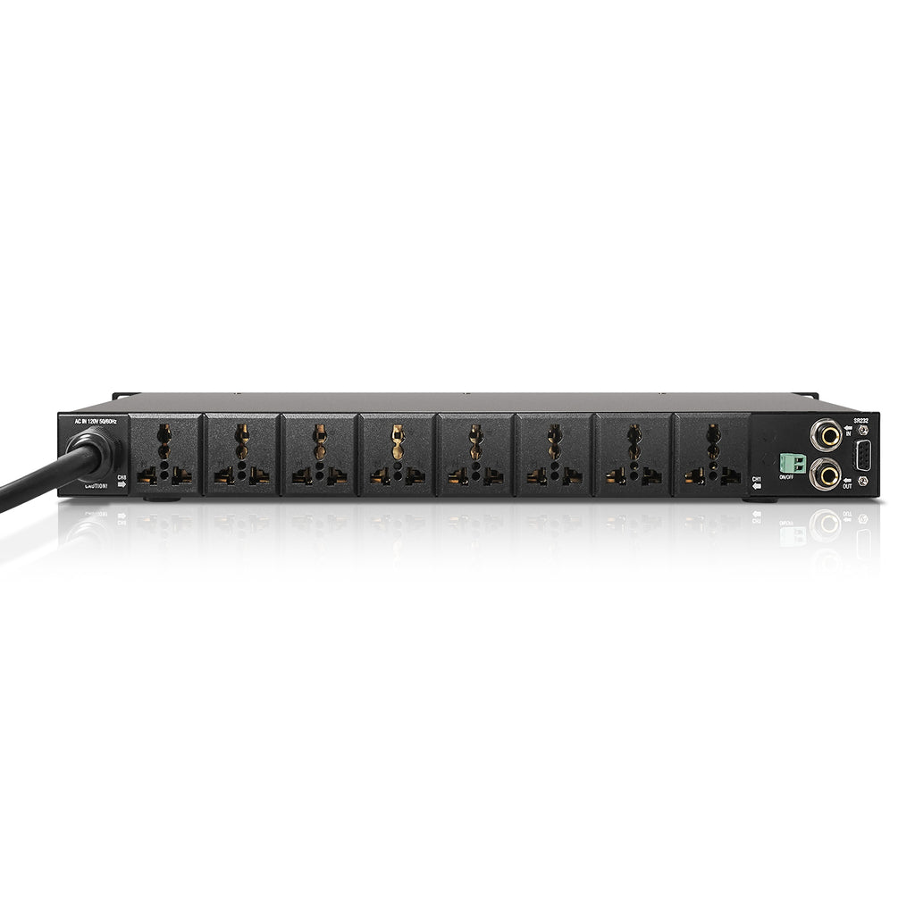 Sound Town STPS-A28 Rack-Mountable AC Power Sequencer w/ 10 Outlets, Aluminum Panel, Surge Protection, for Stage, Studio, Home Theater - Back Panel