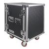 Sound Town STRC-14UWT2-R | REFURBISHED: 14U Space PA/DJ Rack/Road Case with 17" Depth, Two DJ Work Tables, Casters, Plywood, Metal Ball Corners - Portable, Transportable