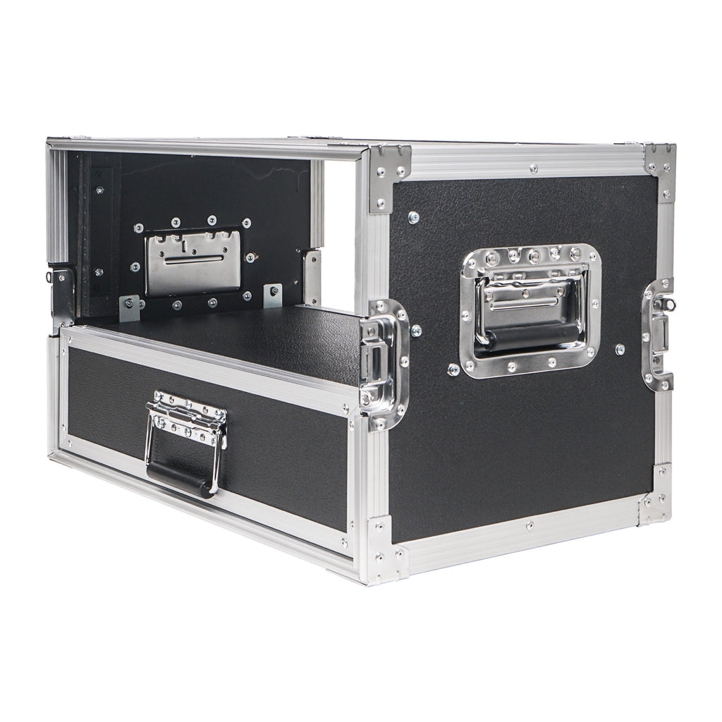 Sound Town STRC-4U2DR-R | REFURBISHED:4U Space Rack Case w/ 2U Rack Drawer, Accessory Pouch for 19" Amps/Mixers/Microphone Receivers - Side Panel