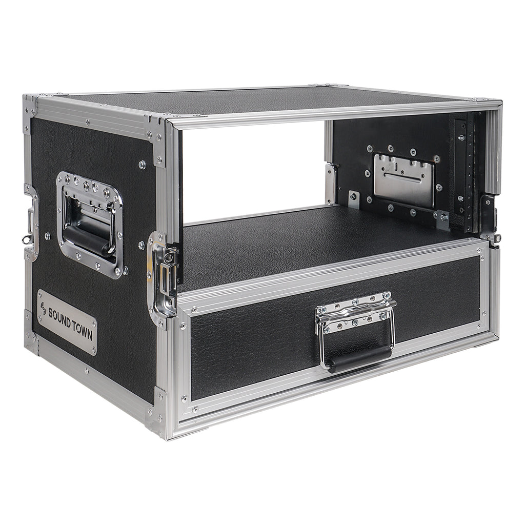 Sound Town STRC-4U2DR-R | REFURBISHED: 4U Space Rack Case w/ 2U Rack Drawer, Accessory Pouch for 19" Amps/Mixers/Microphone Receivers - Storage Compartment