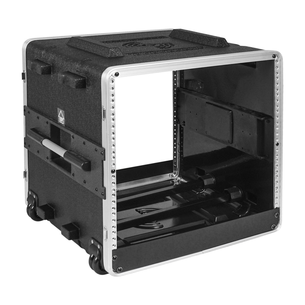 Sound Town STRC-A10UT | Lightweight and Compact 10U PA/DJ ABS Road Case w/ 9U Rack Space, 19” Depth, Retractable Handle, Wheels, Heavy-Duty Latches - Internal Compartment