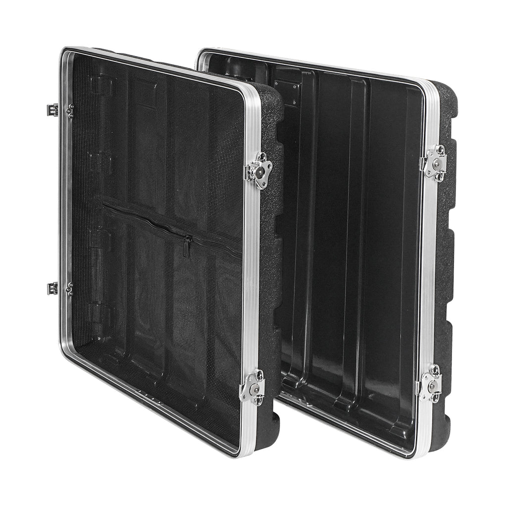 Sound Town STRC-A10UT | Lightweight and Compact 10U PA/DJ ABS Road Case w/ 9U Rack Space, 19” Depth, Retractable Handle, Wheels, Heavy-Duty Latches - Removable Lids