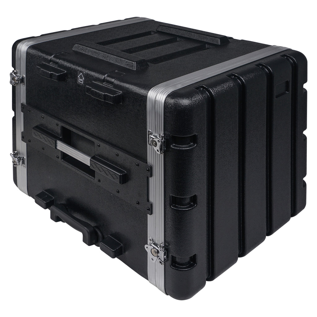 Sound Town STRC-A10UT-R | REFURBISHED: Lightweight and Compact 10U PA/DJ ABS Road Case w/ 9U Rack Space, 19” Depth, Retractable Handle, Wheels, Heavy-Duty Latches - Durable and Reliable
