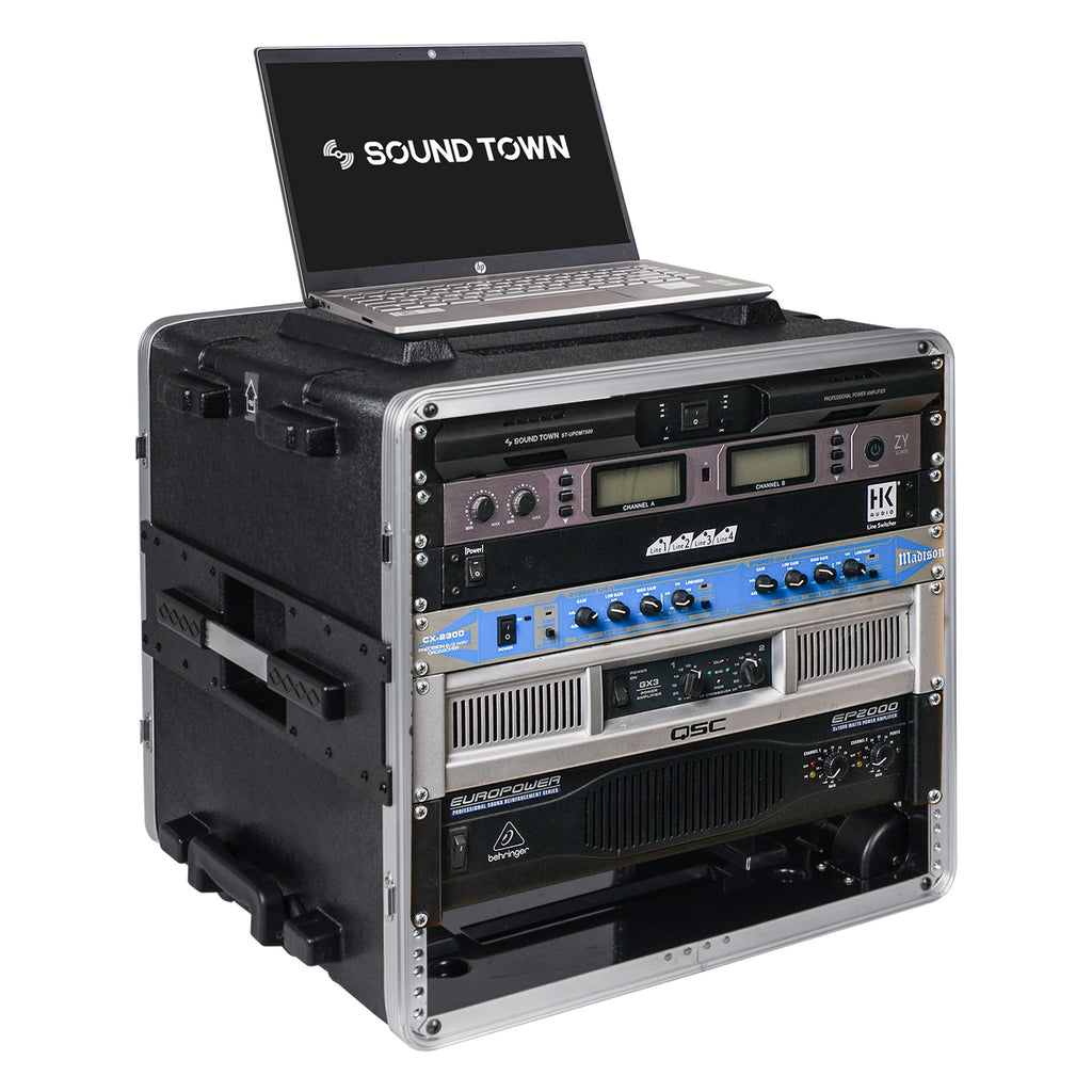 Sound Town STRC-A10UT-R | REFURBISHED: Lightweight and Compact 10U PA/DJ ABS Road Case w/ 9U Rack Space, 19” Depth, Retractable Handle, Wheels, Heavy-Duty Latches - Product Demonstration