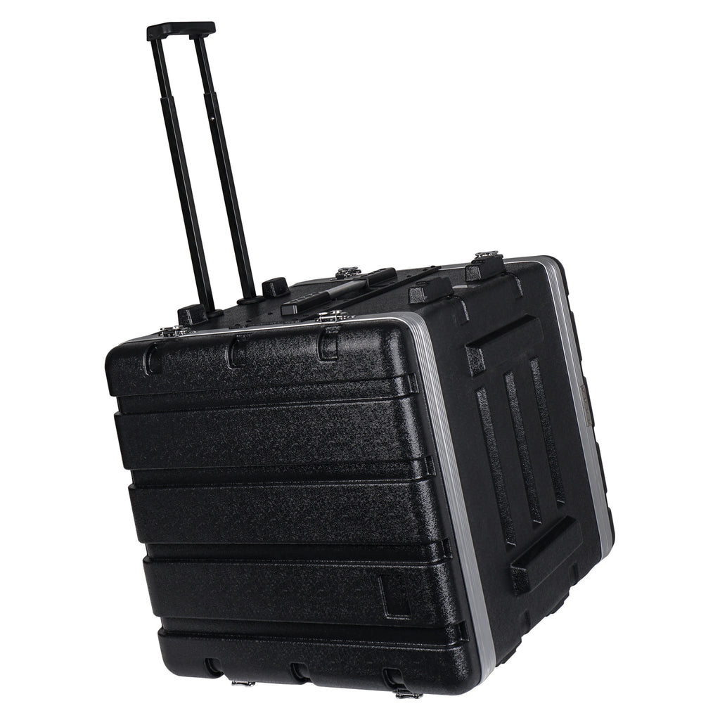 Sound Town STRC-A10UT-R | REFURBISHED: Lightweight and Compact 10U PA/DJ ABS Road Case w/ 9U Rack Space, 19” Depth, Retractable Handle, Wheels, Heavy-Duty Latches - Convenient Transport
