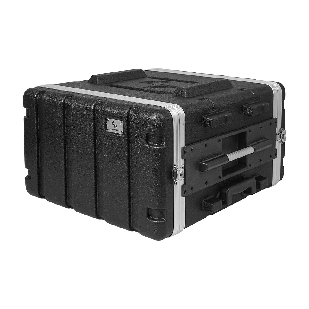 Sound Town STRC-A6UT | Lightweight and Compact 6U PA/DJ ABS Road Case w/ 5U Rack Space, 19” Depth, Retractable Handle, Wheels and Heavy-Duty Latches