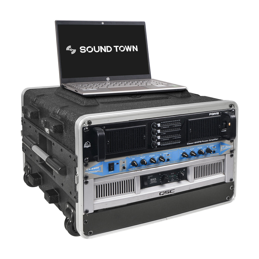 Sound Town STRC-A6UT-R | REFURBISHED Lightweight and Compact 6U PA DJ ABS RackRoad Case, 19-inch Depth, Retractable Handle, Wheels and Heavy-Duty Latches for Laptop, Amplifier, Crossover