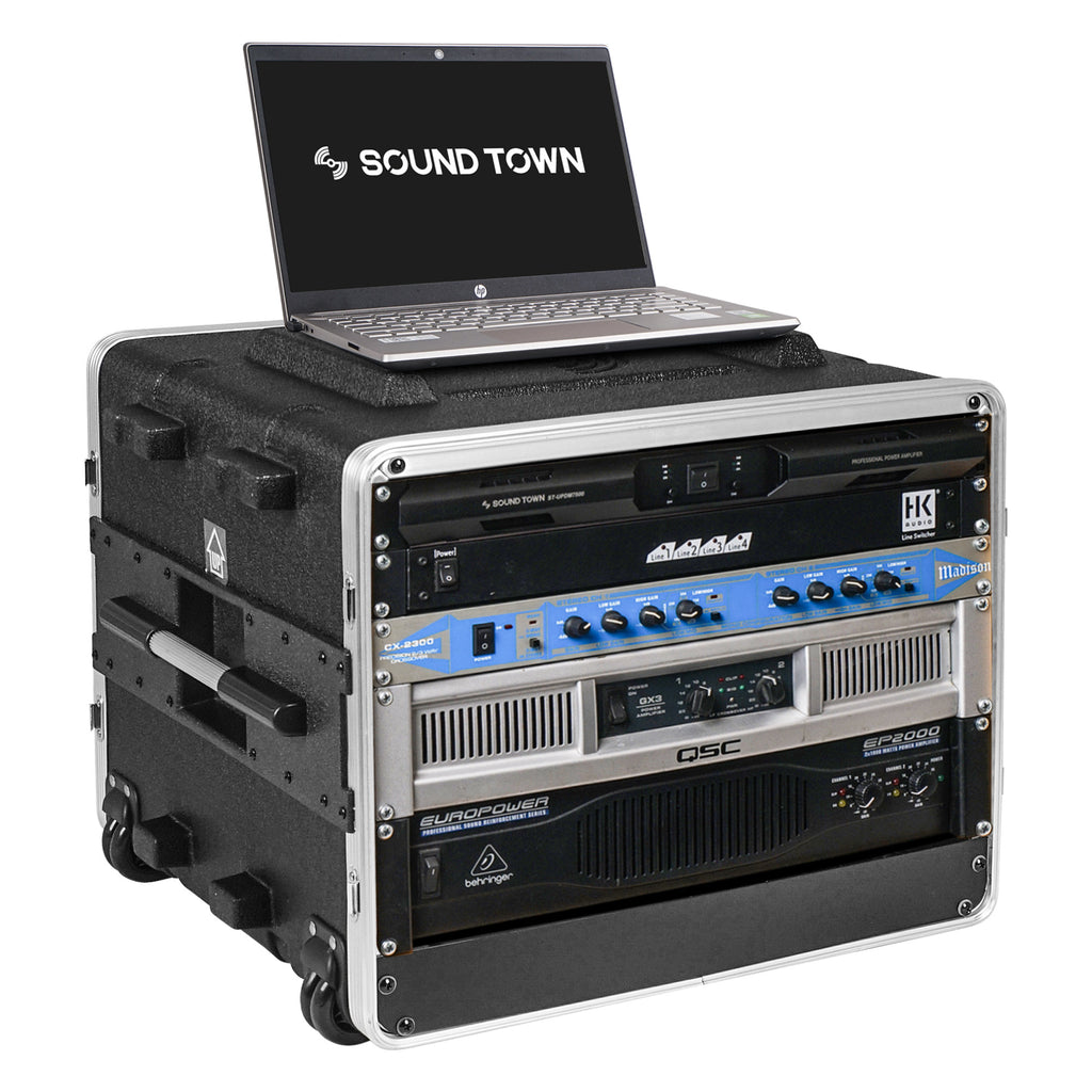 Sound Town  STRC-A8UT | Lightweight and Compact 8U PA DJ ABS Road Case w/ 7U Rack Space, 19” Depth, Retractable Handle, Wheels and Heavy-Duty Latches - Product Demonstration