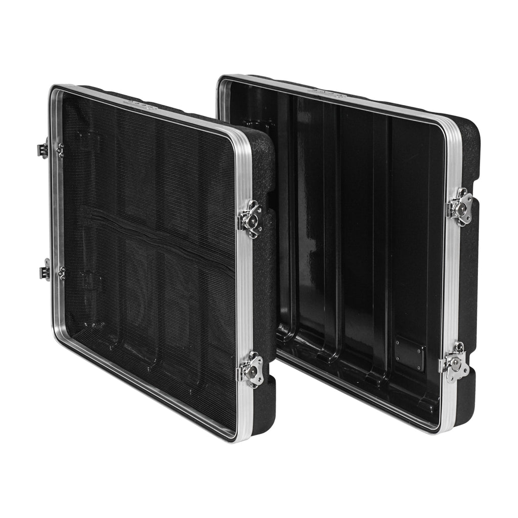 Sound Town STRC-A8UT | Lightweight and Compact 8U PA DJ ABS Road Case w/ 7U Rack Space, 19” Depth, Retractable Handle, Wheels and Heavy-Duty Latches - Front and Rear Covers