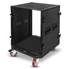 Sound Town STRC-B14UW-R | REFURBISHED: Black Series 14U PA/DJ Rack/Road Case with 14-Space, All-Black Anodized Hardware, Plywood, Casters, and 21” Rackable Depth.